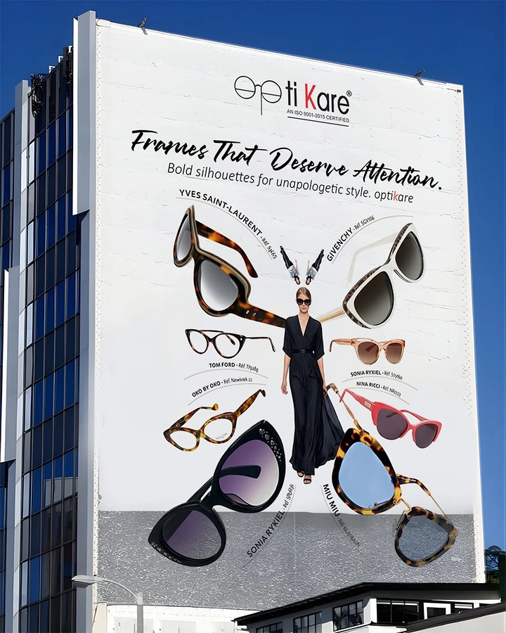 Opticians & Eye Care creative ad: Frames form butterfly wings around model