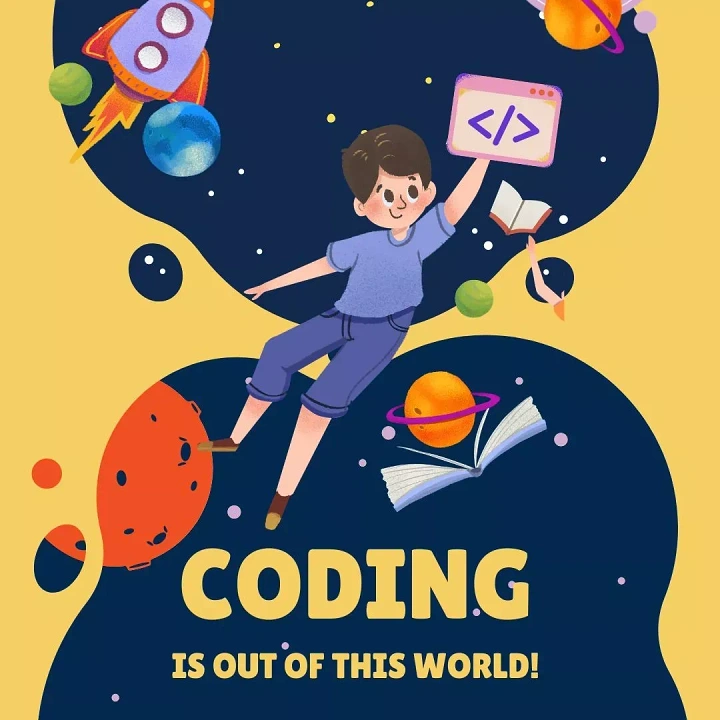 Robotics & STEM Classes creative ad: Space adventure metaphor for coding