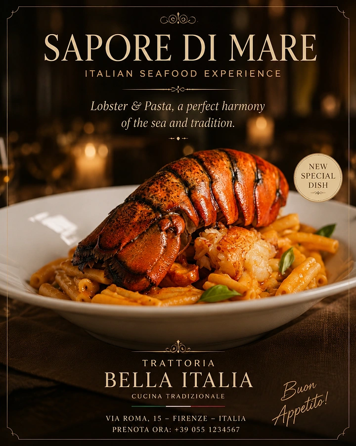 Seafood Restaurants creative ad: Exceptional premium lobster-pasta poster