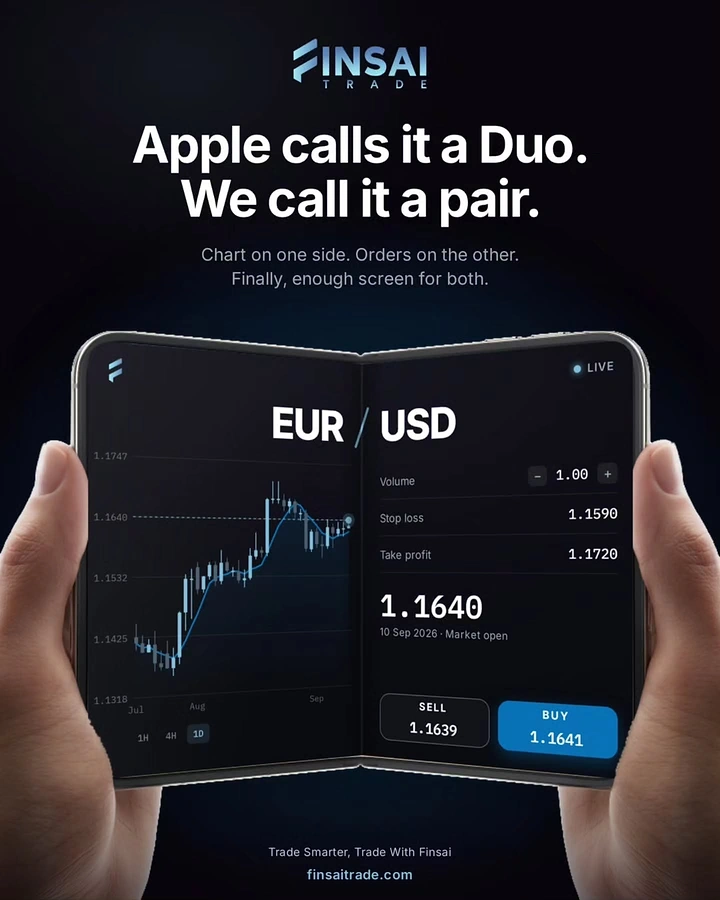 Stock Brokers & Investing creative ad: Foldable phone as currency pair pun
