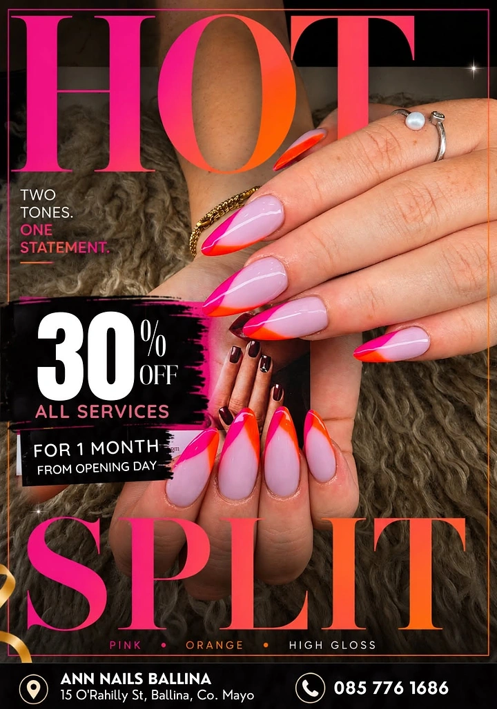 Nail Salons creative ad: Magazine-cover 'Hot Split' pun on two-tone nails