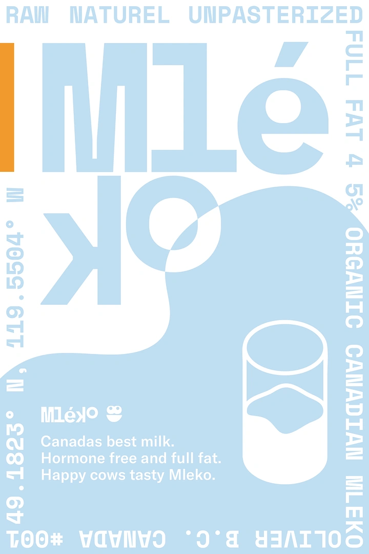 Dairy Brands creative ad: Cow-spot typography, coordinates branding