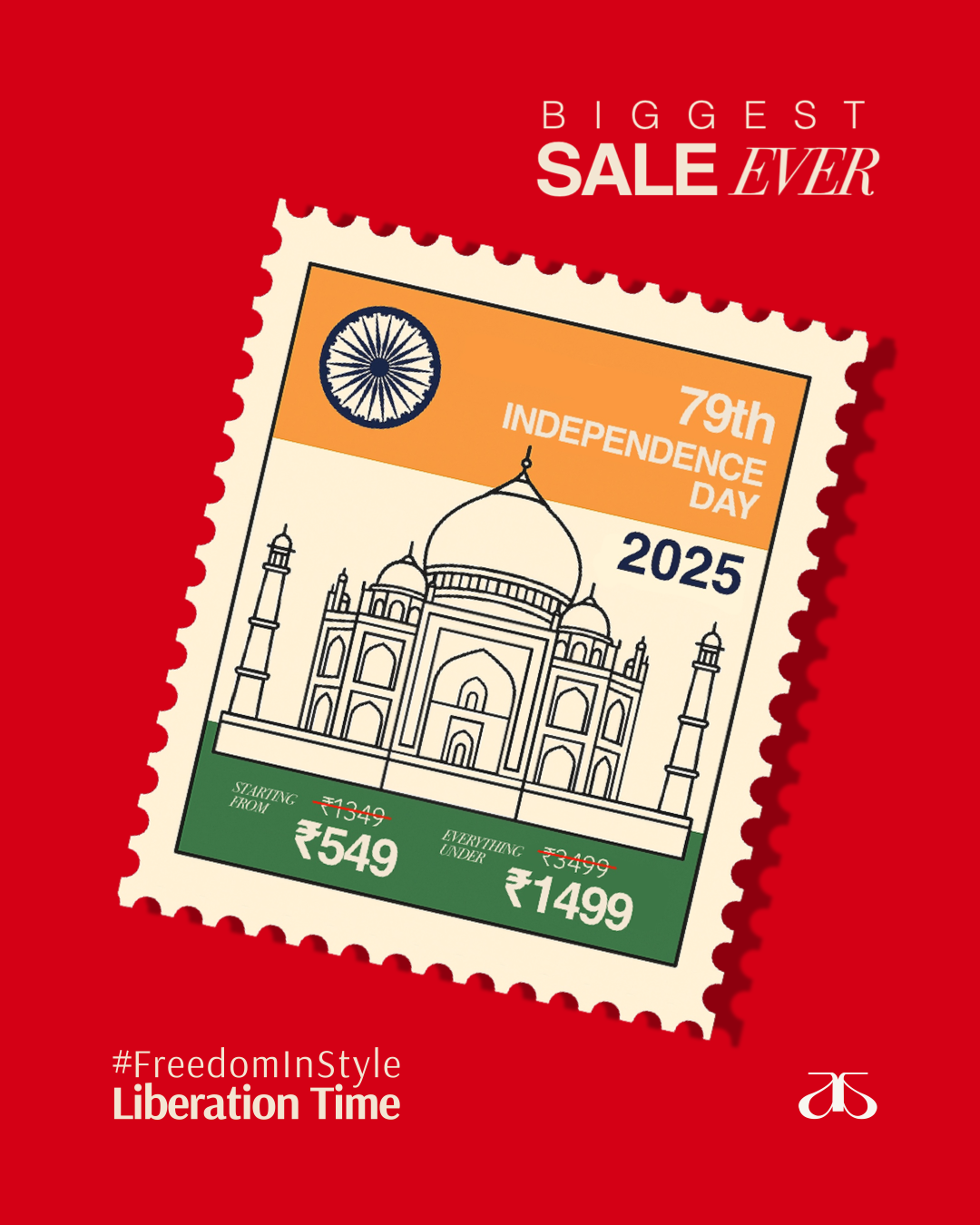 Independence Day Instagram post: Postage stamp turned into sale tag