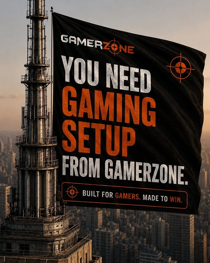 Gaming & Esports creative ad: Giant flag on skyscraper, bold statement