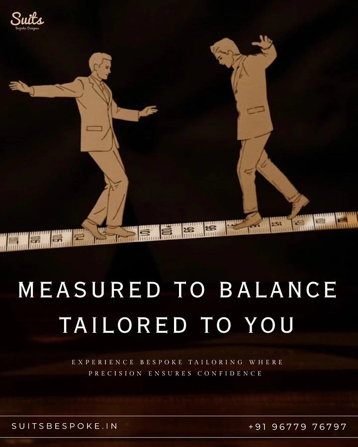 Tailors & Alterations creative ad: Two suited men balancing on a measuring tape like a tightrope