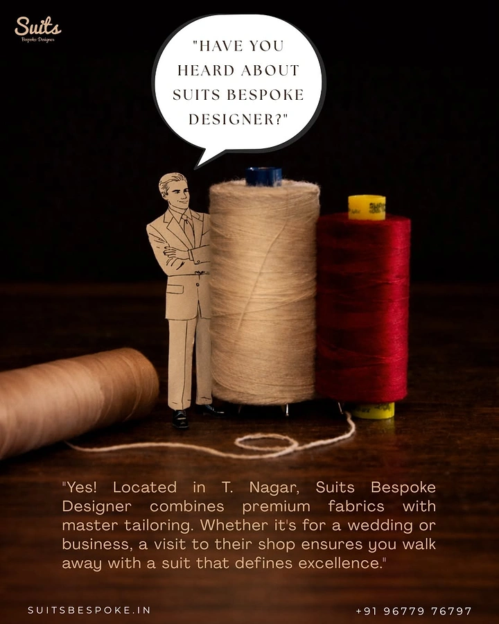 Tailors & Alterations creative ad: Paper-cut tailor figure among giant spools