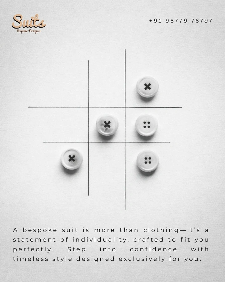 Tailors & Alterations creative ad: Suit buttons playing tic-tac-toe on a hand-drawn grid