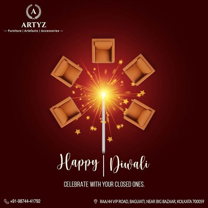 Diwali creative ad: Top-down armchairs arranged in a circle around a lit sparkler