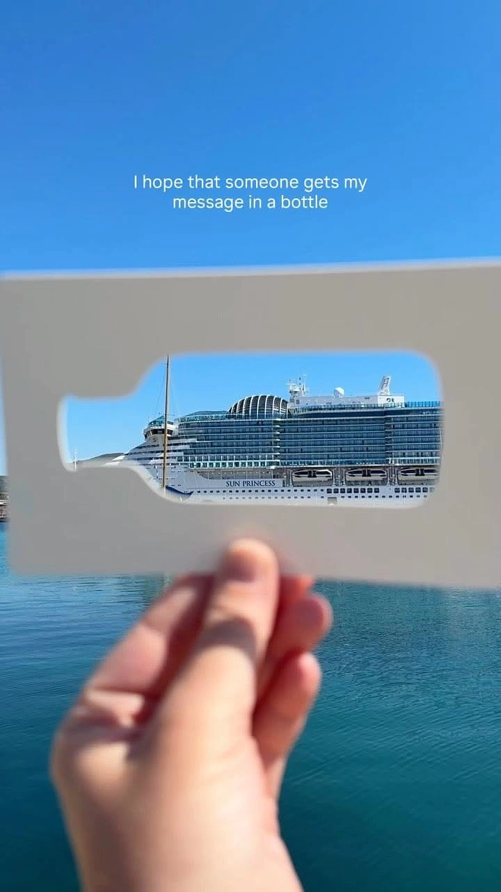 Cruises & Cruise Lines creative ad: Cruise ship becomes message-in-bottle metaphor