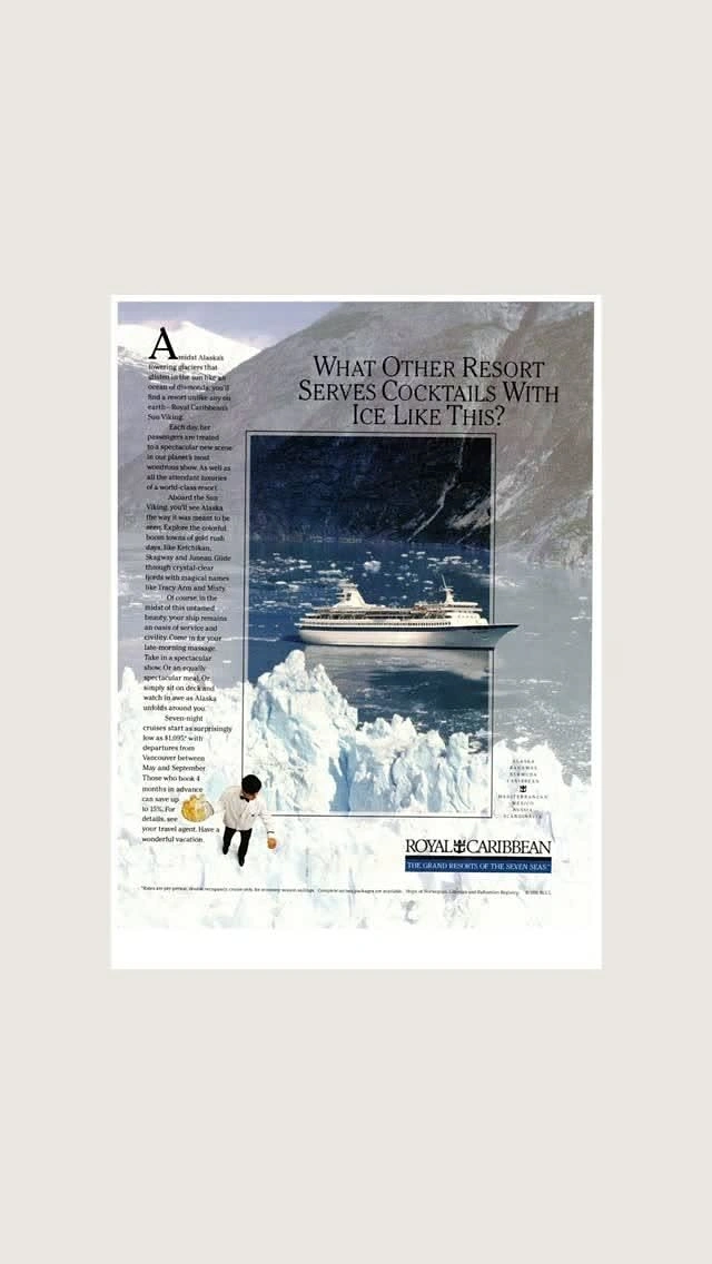 Cruises & Cruise Lines creative ad: Editorial iceberg newspaper-style cruise ad