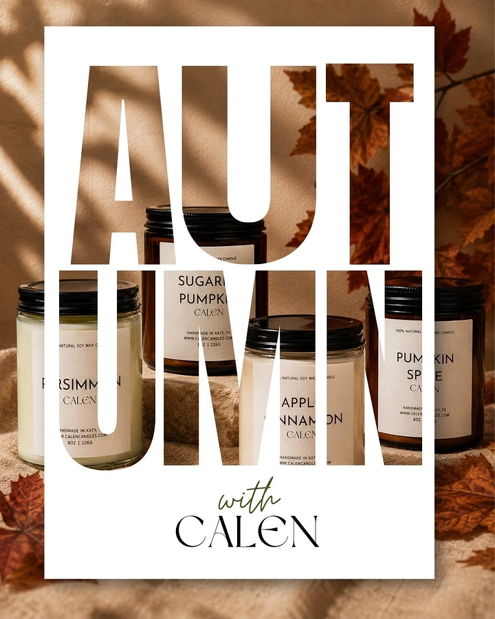 Candles & Home Fragrance creative ad: AUTUMN letterforms window onto candles