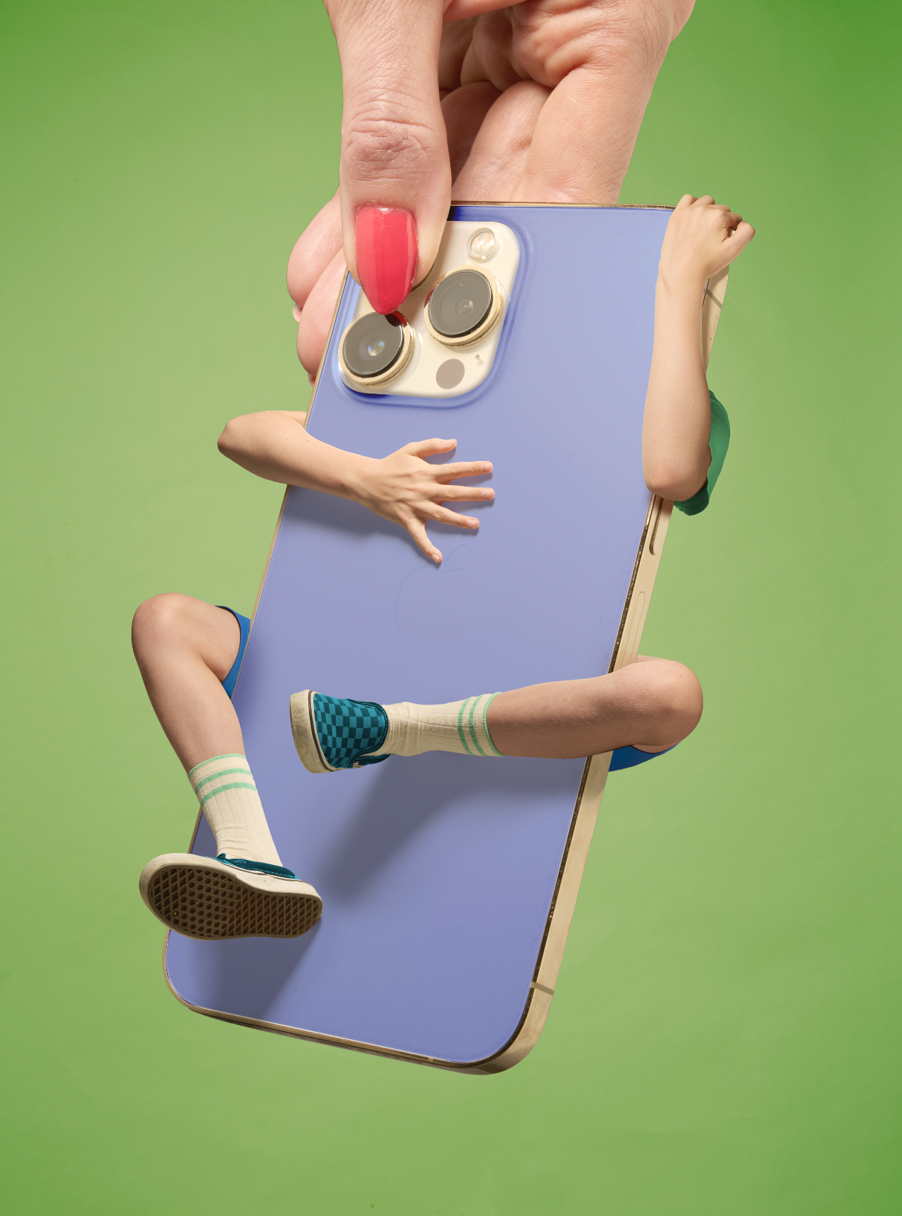 Instagram post: Surreal people emerge from phone case