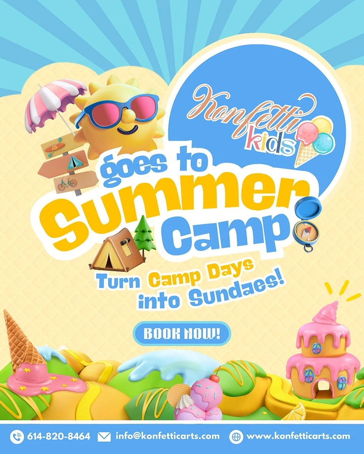 Summer Camps & Kids Activities creative ad: Camp days turned into playful sundaes