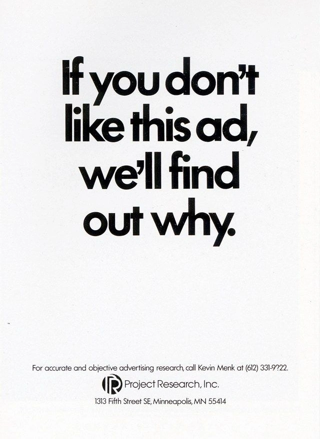 Agency creative ad: Self-referential witty type-only research ad