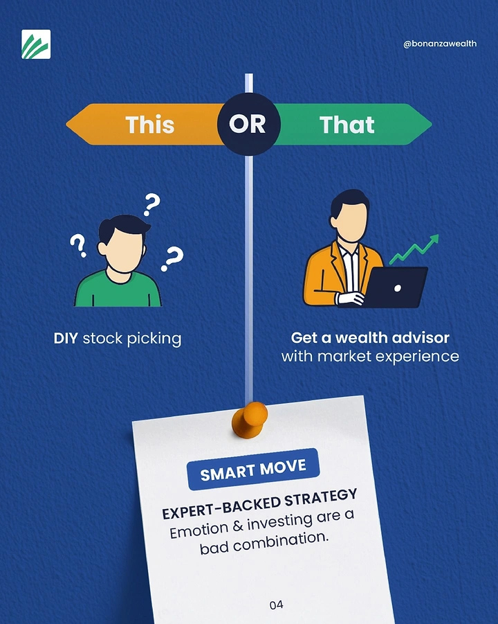 Stock Brokers & Investing creative ad: This-or-That signpost, DIY vs advisor
