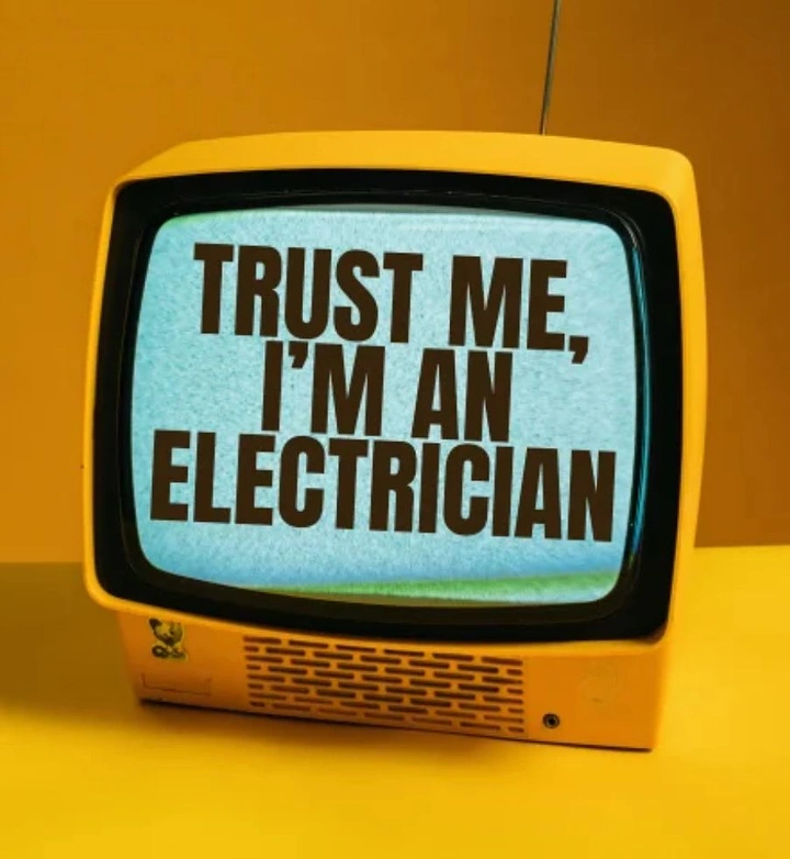Electricians creative ad: Retro TV with witty 'Trust me' copy