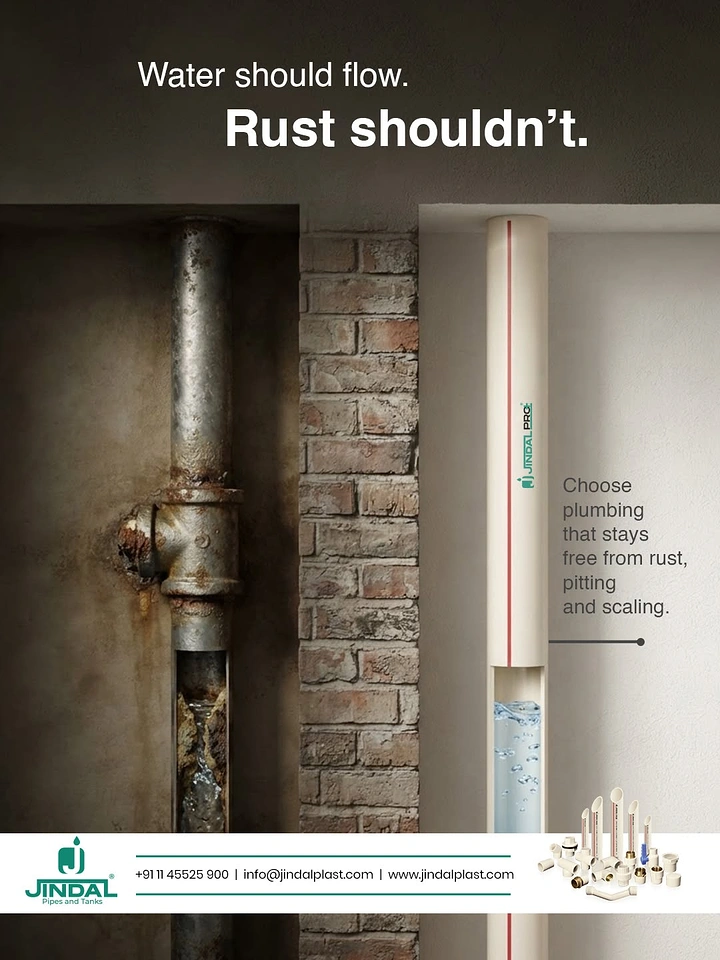 Plumbers creative ad: Rusty vs clean pipe: 'Rust shouldn't'
