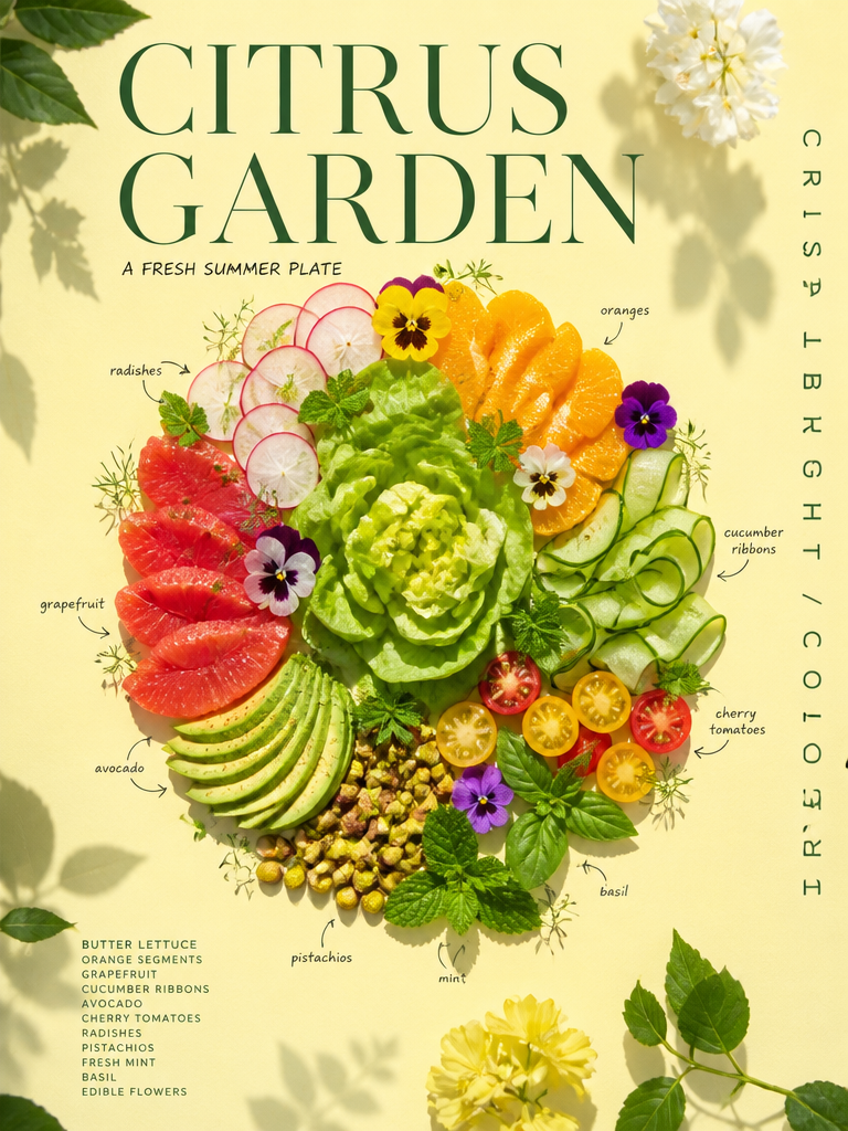 Instagram post: Salad arranged as a floral garden