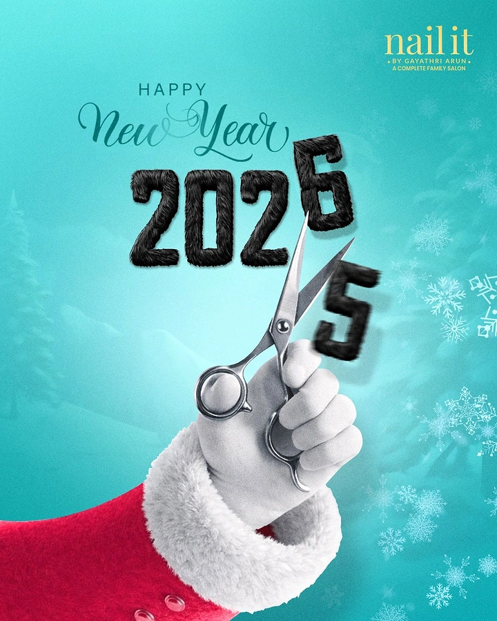 New Year creative ad: Santa's gloved hand snipping the year from 2025 to 2026