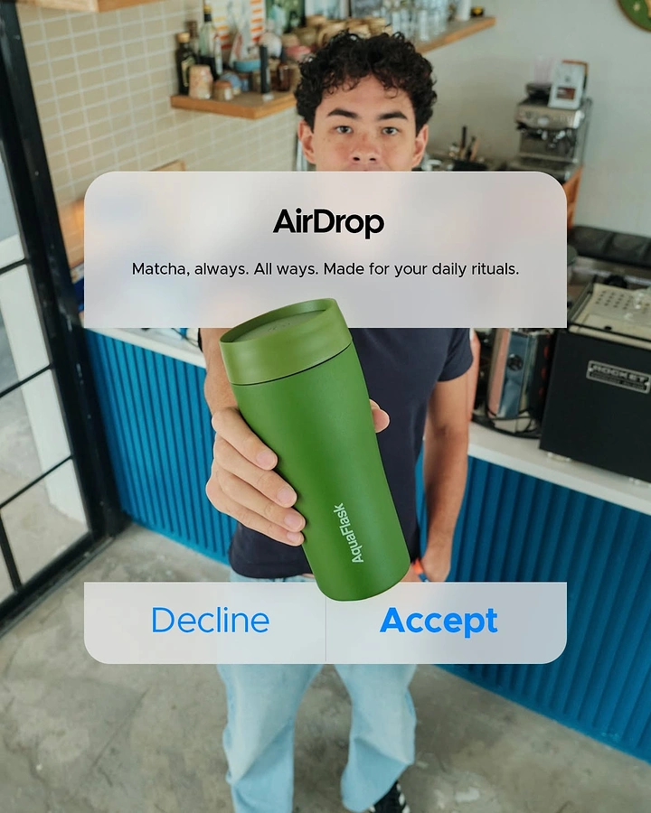 Tumblers, Flasks & Drinkware creative ad: AirDrop interface cleverly frames product choice