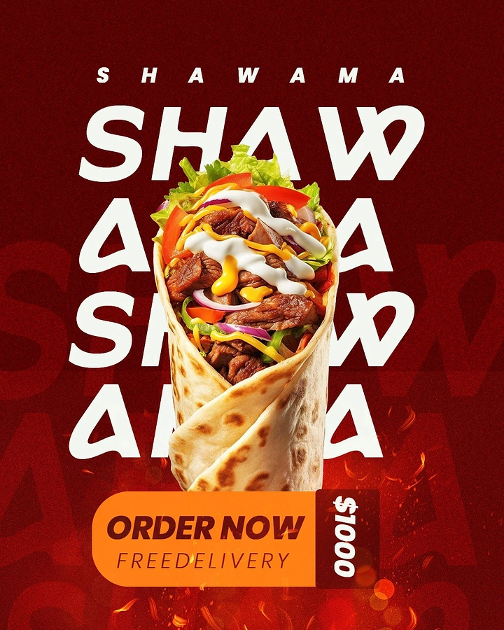 Arabic & Middle Eastern Restaurants creative ad: Product interrupts repeated shawarma typography