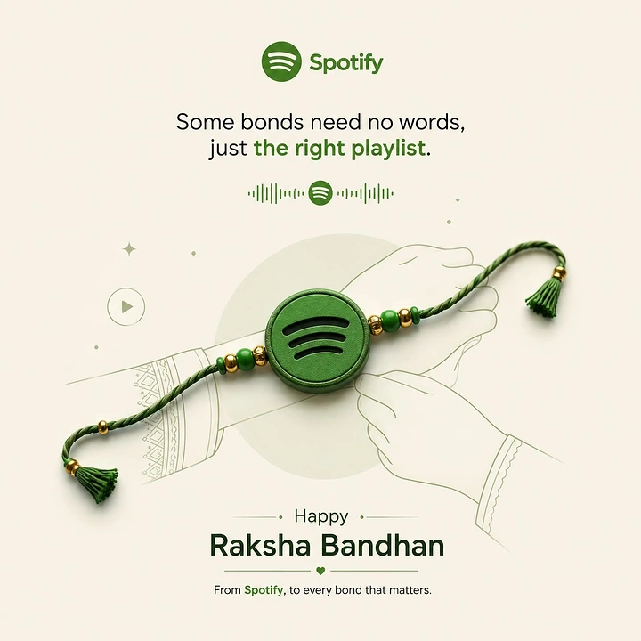 Raksha Bandhan creative ad: Spotify logo as rakhi, playlist pun
