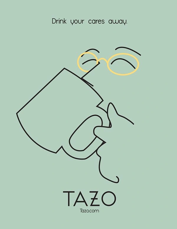 Tea & Chai Brands creative ad: Line-drawn face sipping from a tilted mug