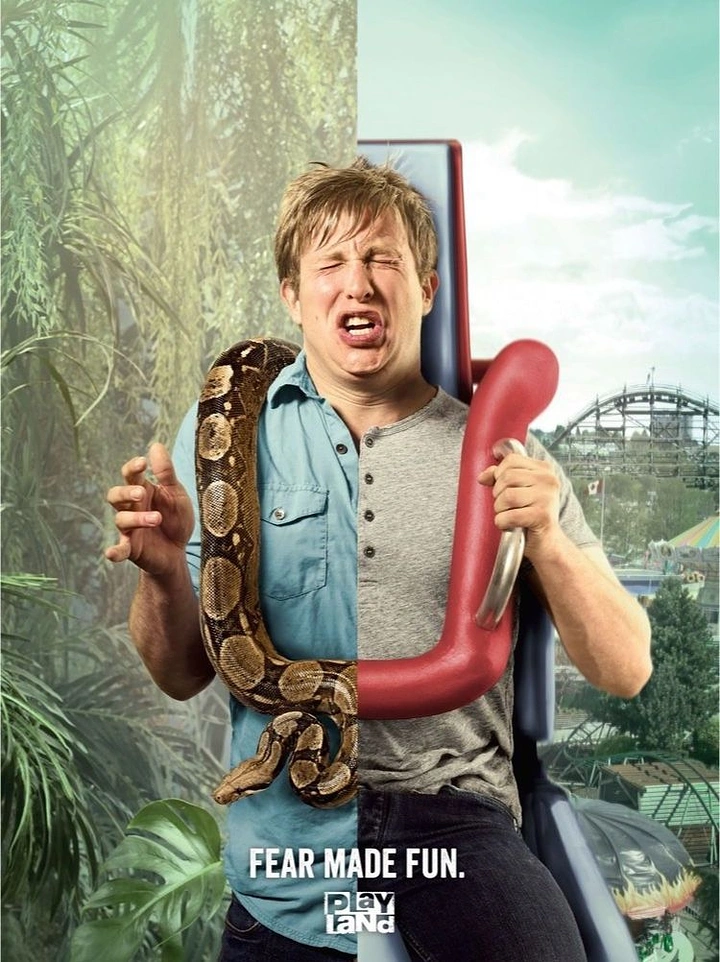 Amusement & Water Parks creative ad: Split snake-to-ride bar: fear made fun