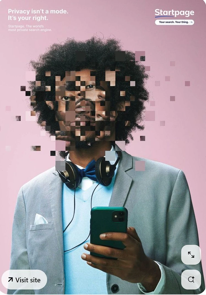 Cybersecurity Companies creative ad: Pixelated privacy portrait communicates anonymity