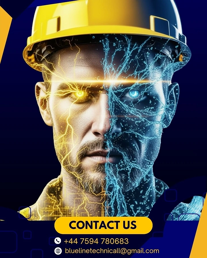 Electricians creative ad: Half-face turned electric circuitry split