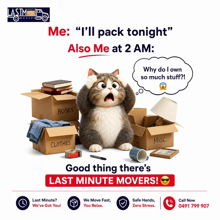 Movers & Packers creative ad: 2 AM packing meme sells last-minute movers