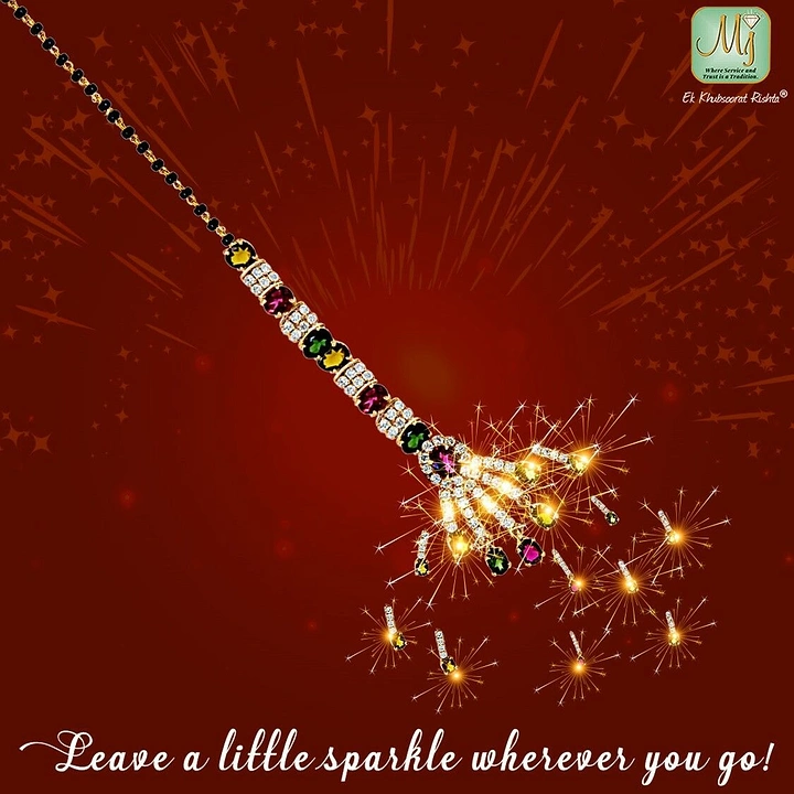 Diwali creative ad: Gemstone mangalsutra pendant styled as a lit sparkler