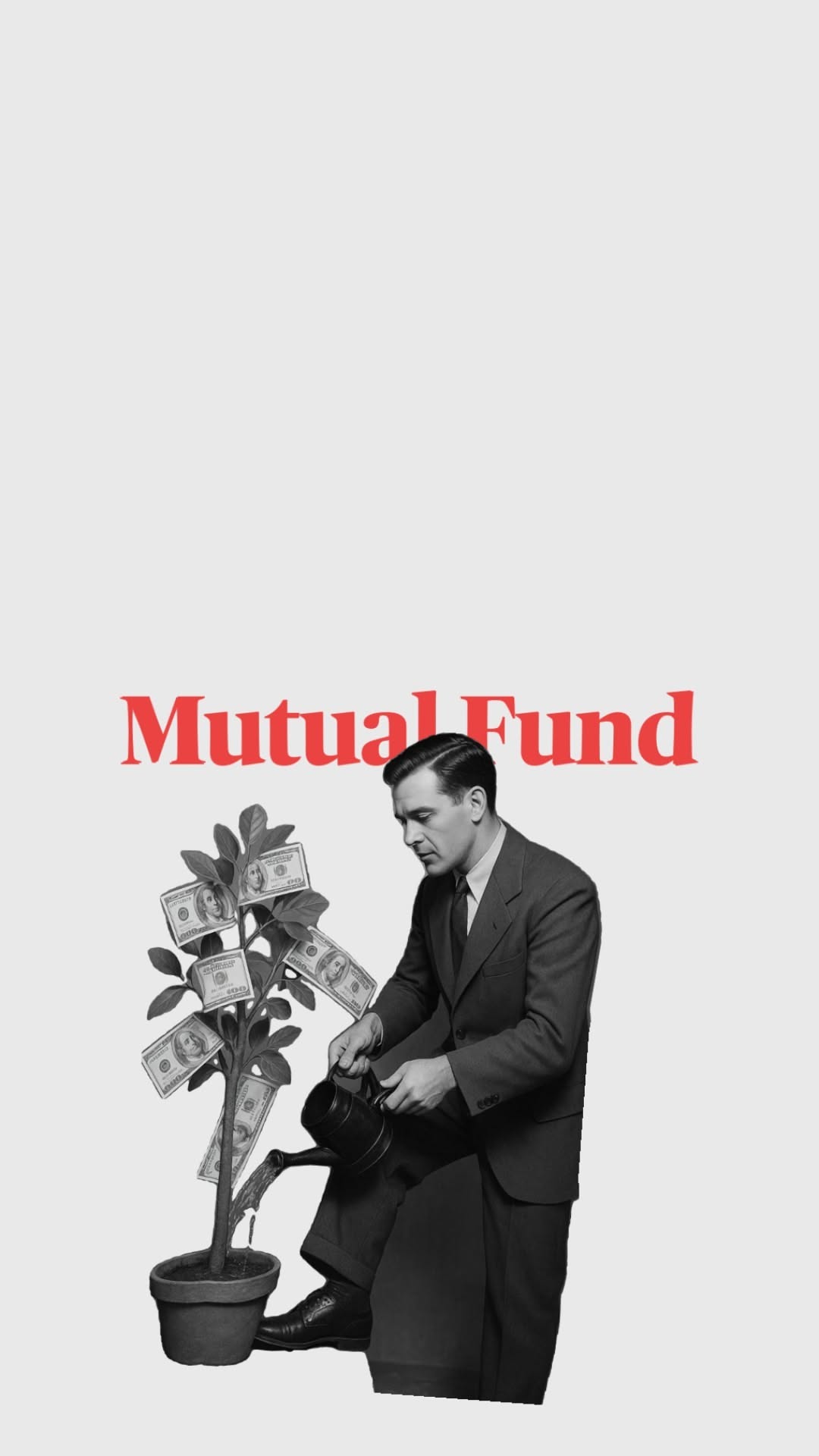 Story: Man watering money plant, retro collage