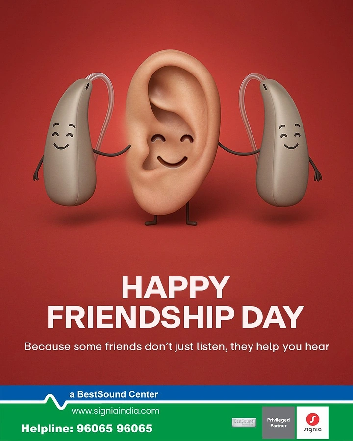 Hearing Aids creative ad: Hearing aids as friends hugging ear