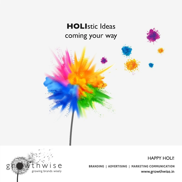 Holi creative ad: Dandelion head made of a multicoloured powder explosion