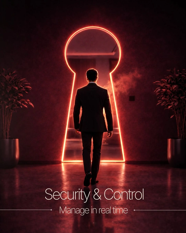 Locksmiths creative ad: Neon keyhole as doorway, smart lock