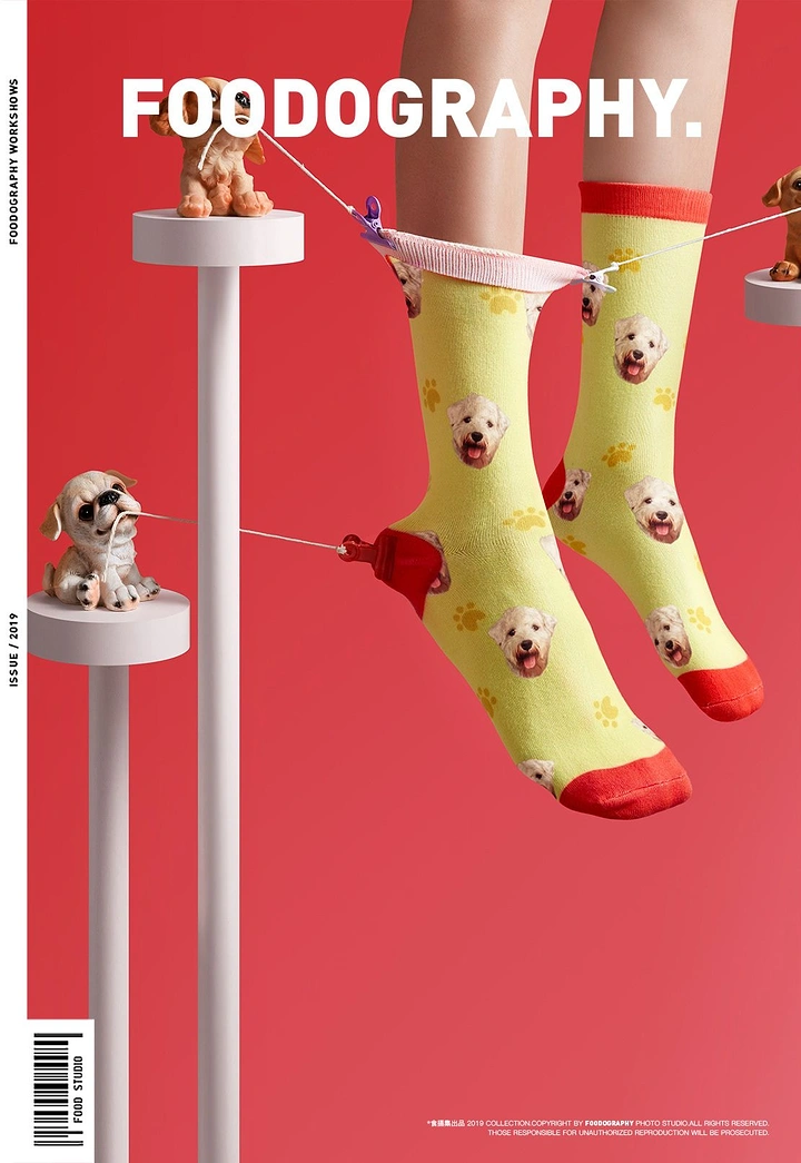 Socks Brands creative ad: Food photography parody for novelty socks