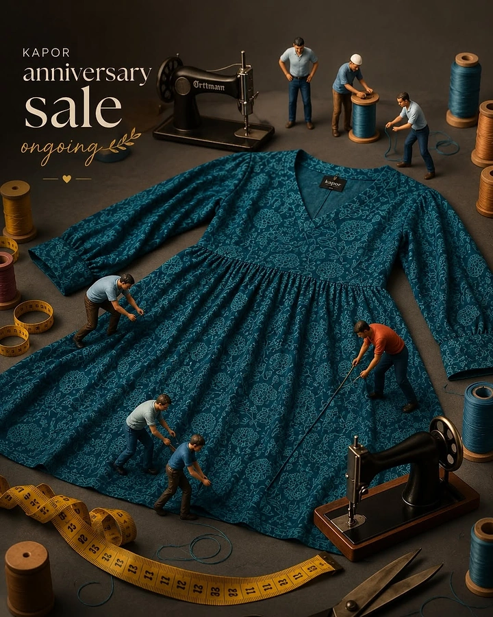 Tailors & Alterations creative ad: Miniature tailors working on giant dress