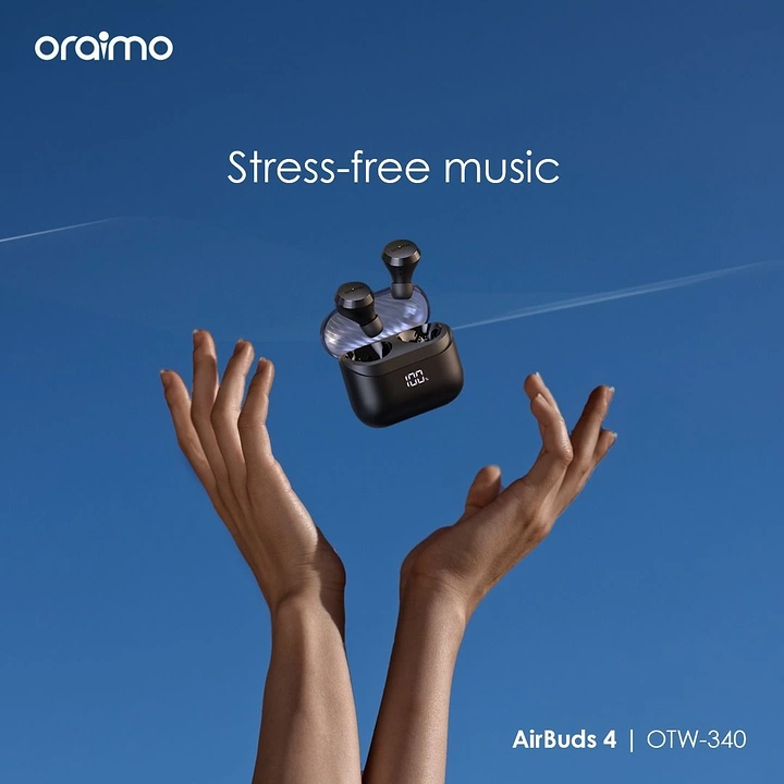 Headphones & Speakers creative ad: Floating earbuds visualize stress-free listening
