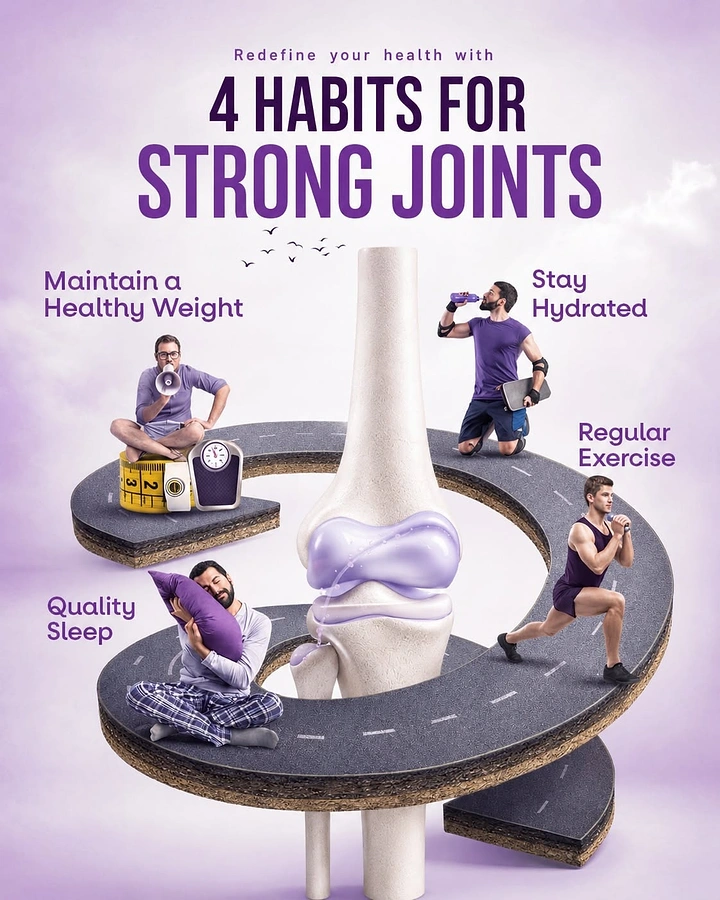Physiotherapy creative ad: Giant knee joint with a spiral asphalt road around it carrying people acting out healthy habits