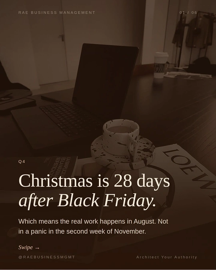 Black Friday creative ad: Moody sepia desk scene with laptop and speckled coffee cup