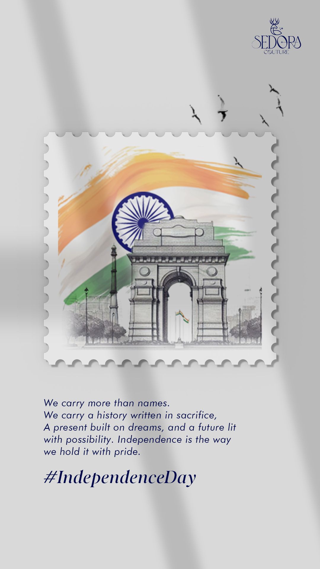India Gate on a postage stamp with tricolour brushwork