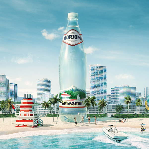 Instagram post: Giant bottle transforms beach skyline
