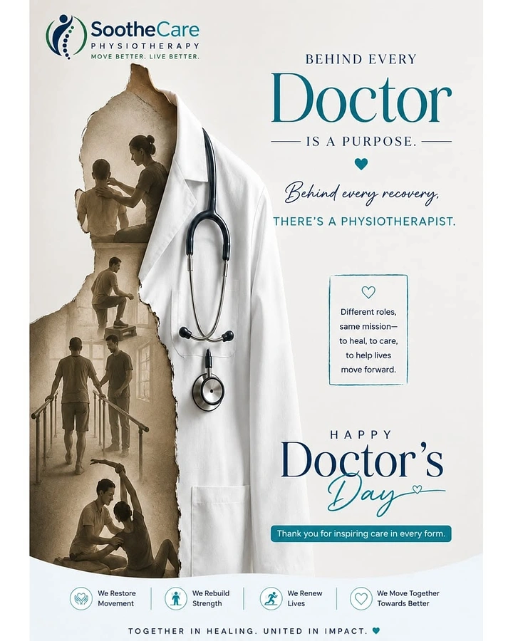 other-festival creative ad: White doctor's coat with stethoscope; its torn left half shows sepia physiotherapy scenes