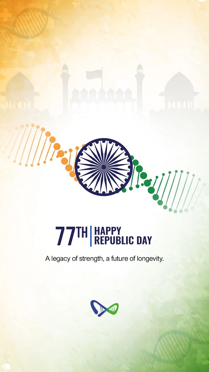 Republic Day creative ad: Tricolour DNA helix with Ashoka Chakra at center