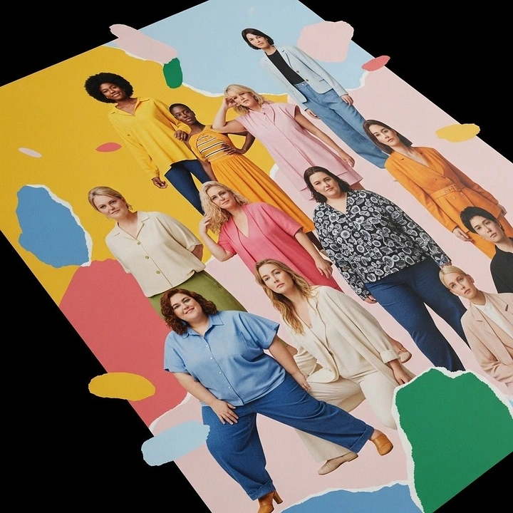 Plus-Size Fashion creative ad: Unexpected figures-over-color composition