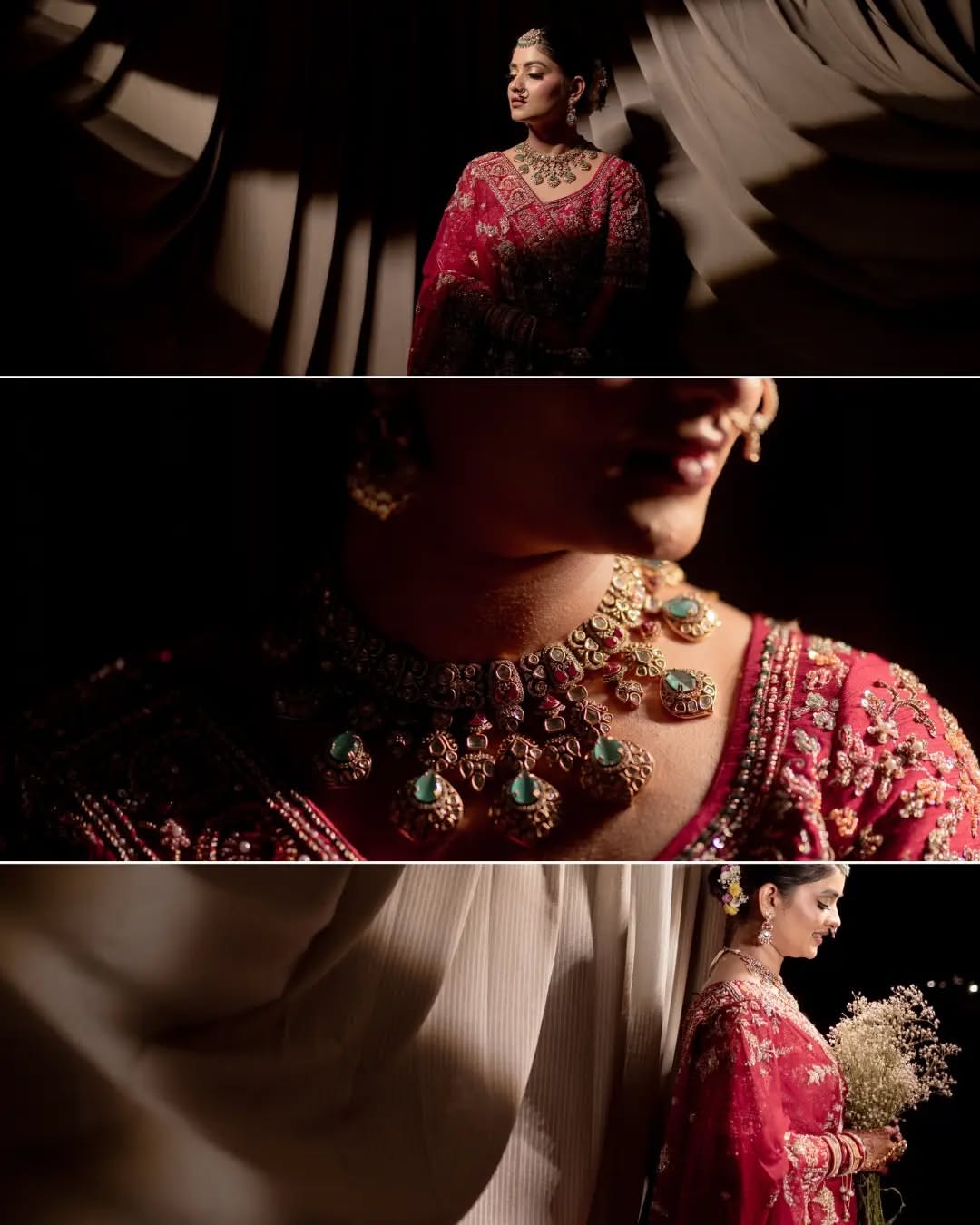 Carousel: Indian bride in crimson veil and ornate traditional jewelry, slide 5