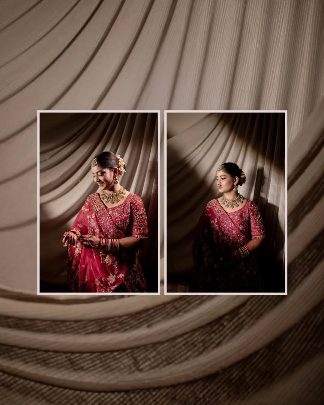 Carousel: Indian bride in crimson veil and ornate traditional jewelry, slide 8