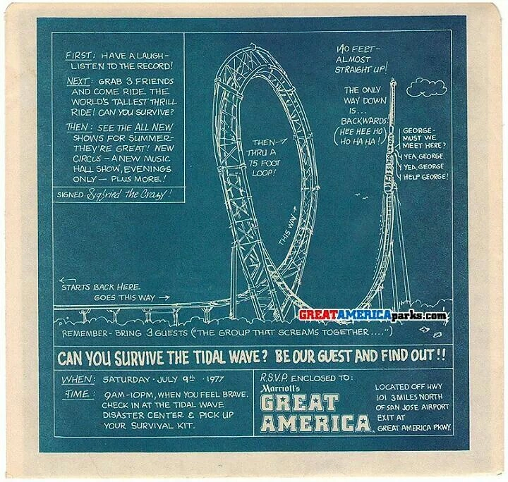 Amusement & Water Parks creative ad: Blueprint invite with handwritten ride notes