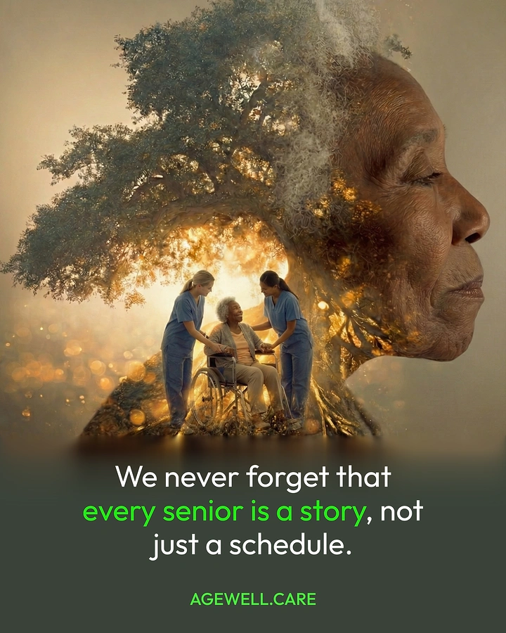 Senior Care creative ad: Tree-of-life double exposure senior story